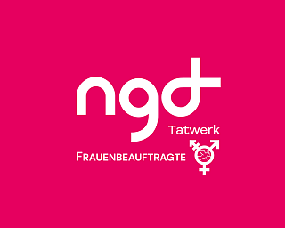 Logo mit dem Text ngd Tatwerk und Symbolen für Geschlechtergerechtigkeit.